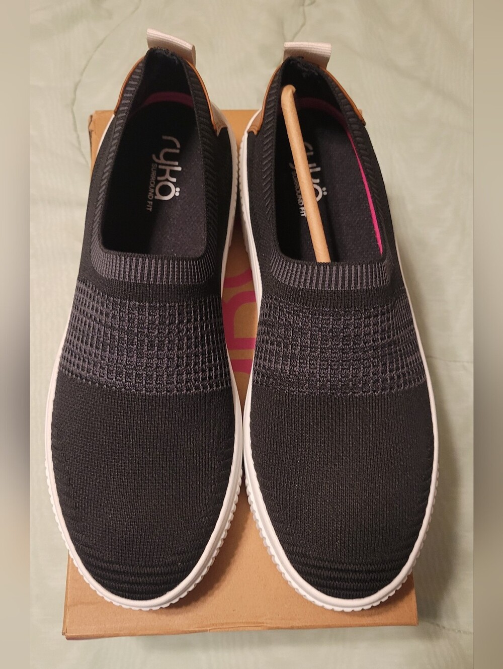 Ryka Vista Black Knit Slip-On Sneakers with White Sole *New In Box*